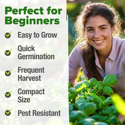 Genovese Basil Seeds Kit – 1,750 Non-GMO Heirloom Seeds with Pots & Soil for Indoor/Outdoor Growing