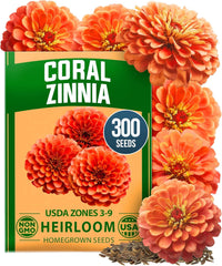 Coral Zinnia Flower Seeds (300 Seeds) Pack of 1 | Zinnia elegans Coral Pink Easy-Grow Annual Summer Blooms for Planting Outdoors – Zinnia Seeds for 2026