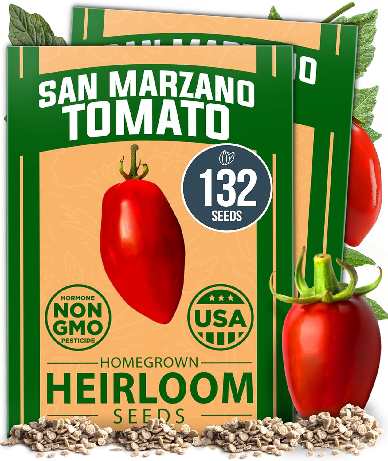 San Marzano Tomato Seeds – 100+ USA-Grown Non-GMO Heirloom Seeds for High-Germination Planting