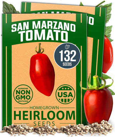 San Marzano Tomato Seeds – 100+ USA-Grown Non-GMO Heirloom Seeds for High-Germination Planting