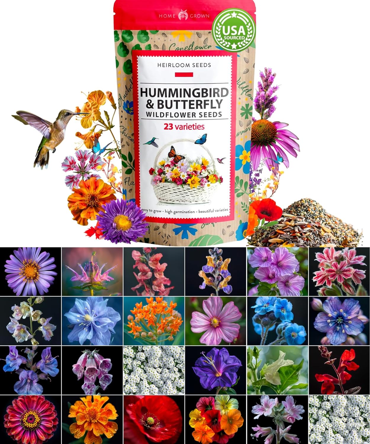 bucket of wildflower seeds Wildflower Seeds, 23 Varieties, 3oz, Pollinators