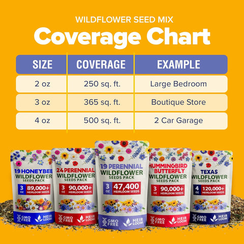 47,400+ Wildflower Seeds Mix – 19 Non-GMO Perennial & Annual Varieties for Pollinator Gardens