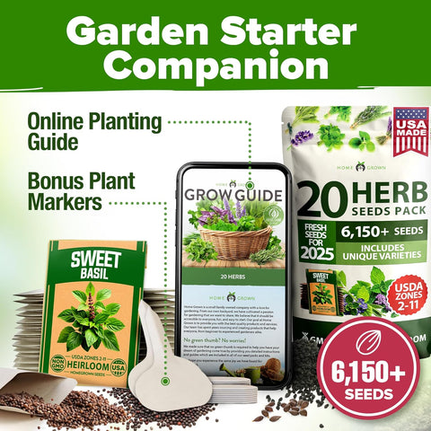20 Herb Seed Variety Pack – 6000+ Non-GMO Culinary & Medicinal Seeds + 20 Plant Markers