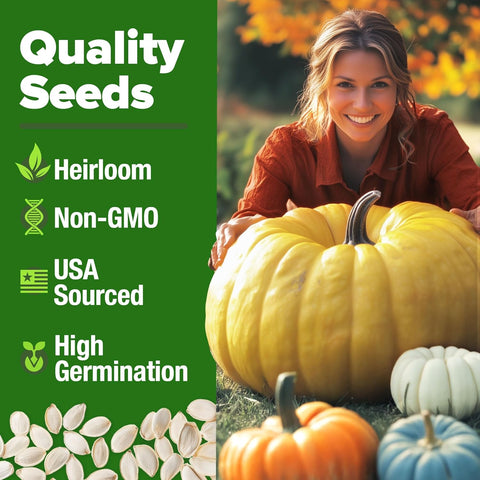 5 Pumpkin Mix Seeds (40 Count) – Premium Heirloom, Non-GMO, Decorative & Edible Varieties – High Nutrition & Rich Flavor