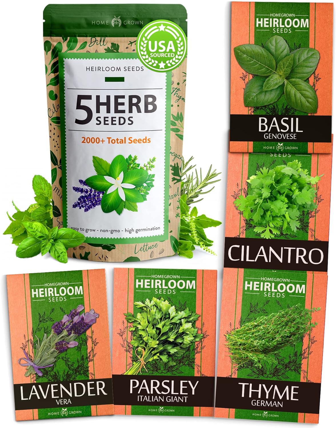 house plant seeds wholesale 5 Herb Seed Variety Pack, Non-GMO, Heirloom