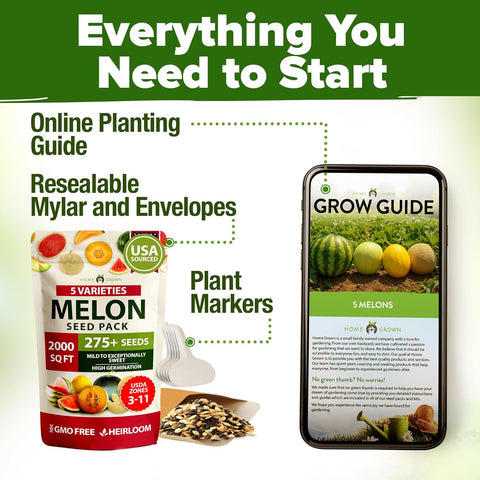 Heirloom Melon Seeds Variety Pack – 200+ Non-GMO Seeds of 5 Sweet Melon Types for Home Garden Growing, photo 8