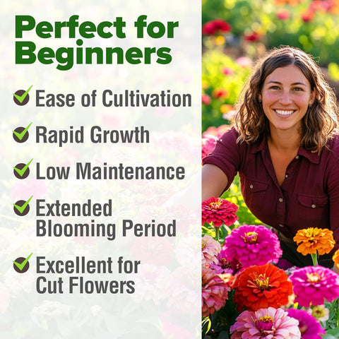 California Giant Zinnia Seeds – Large, Vibrant Blooms in 6 Bold Colors