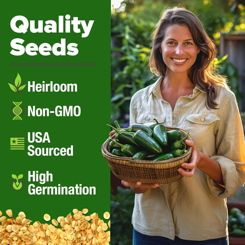 Jalapeño Pepper Seeds – 129+ Non-GMO Heirloom Seeds for Planting (High-Germination, USA-Grown)
