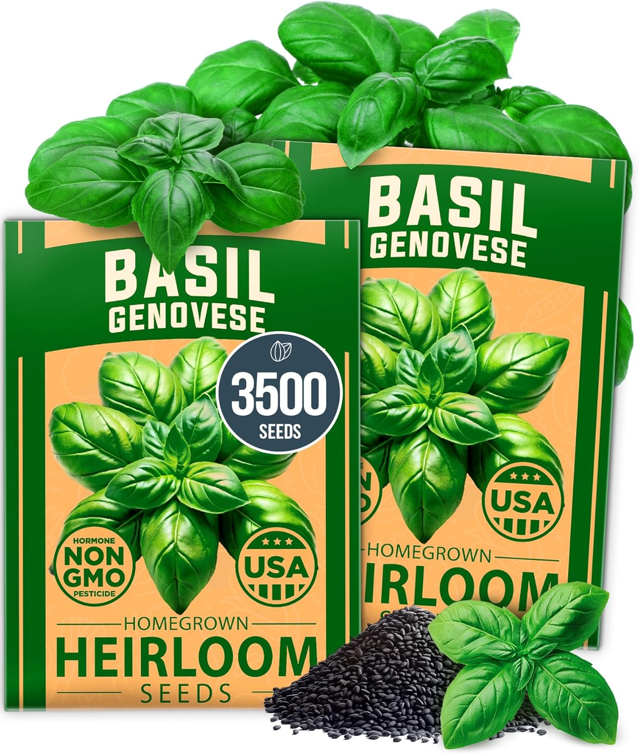 Genovese Basil Seeds Kit – 1,750 Non-GMO Heirloom Seeds with Pots & Soil for Indoor/Outdoor Growing