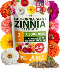 California Giant Zinnia Seeds – Large, Vibrant Blooms in 6 Bold Colors