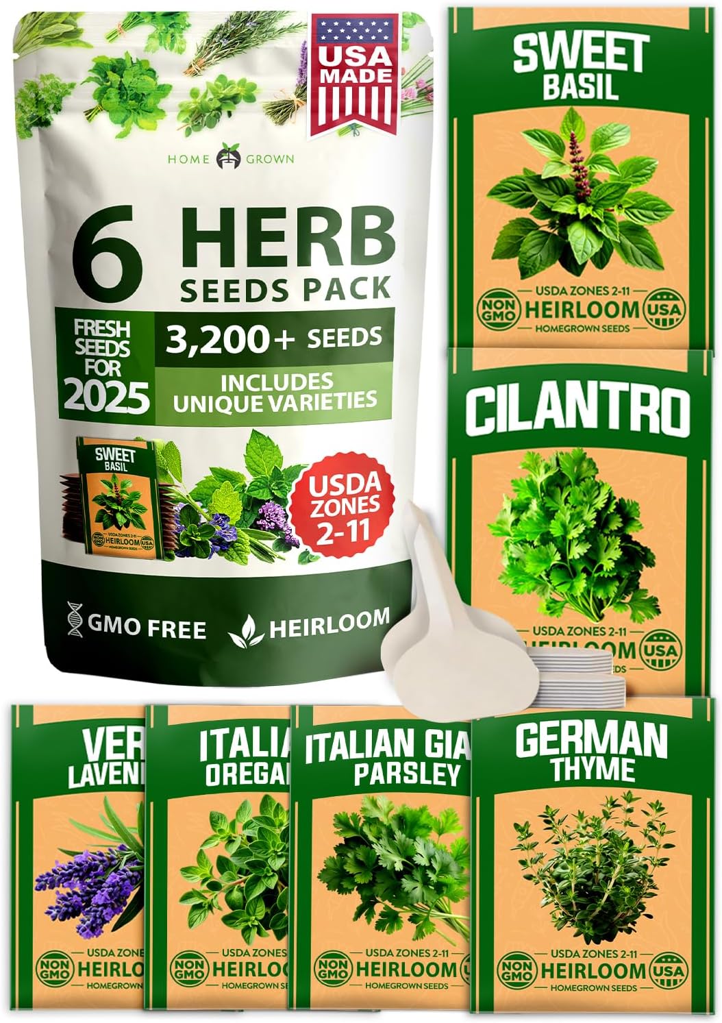 Herb Seed Variety Pack – 6 Non-GMO Culinary Herbs for Indoor, Outdoor & Hydroponic Growing