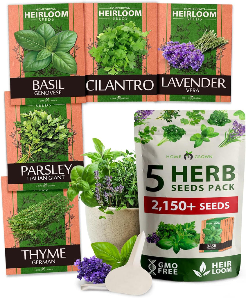 Herb Seed Variety Pack – 5 Non-GMO Culinary Herb Seeds for Indoor & Outdoor Growing