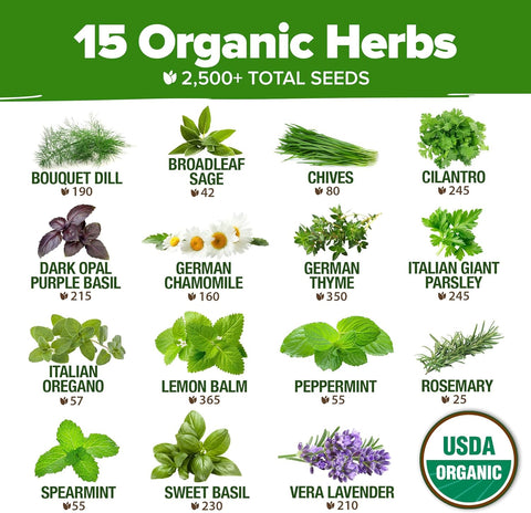 organic herb seeds and plants 15 Organic Herb Seeds Variety Pack, 2500+ ct, USA