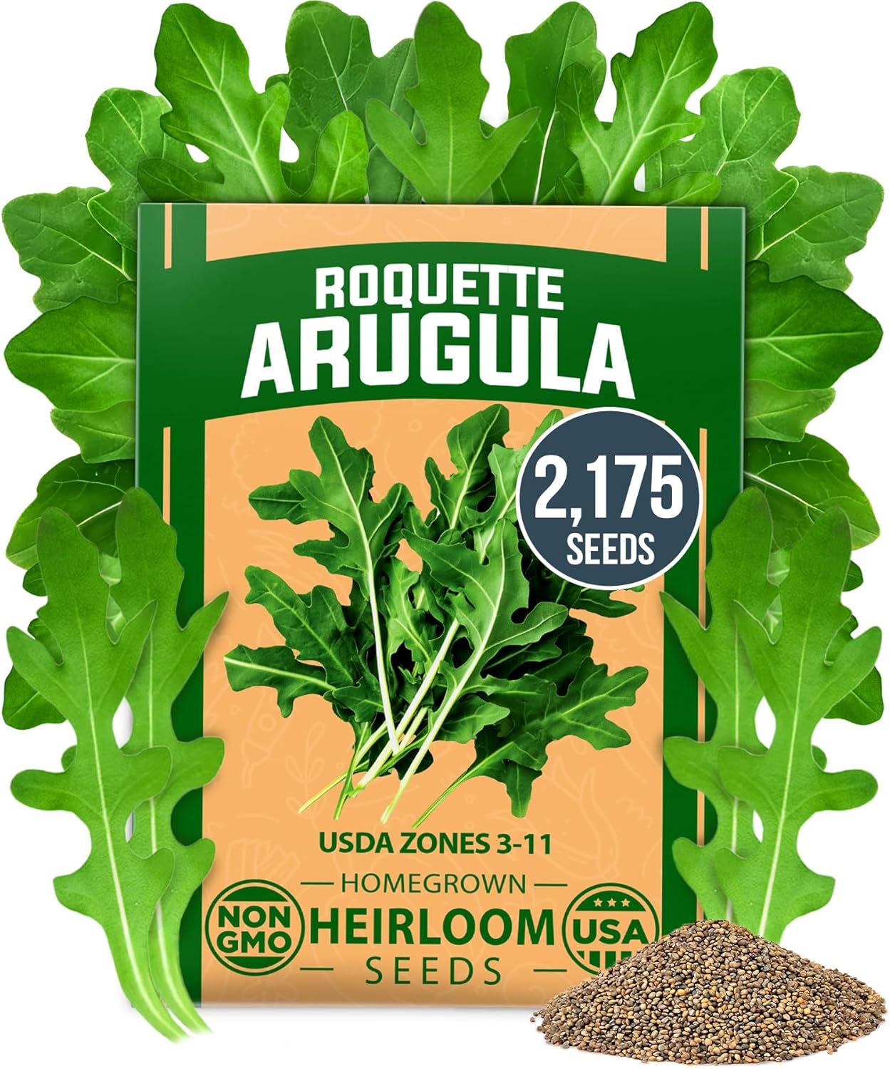 Arugula Seeds – 2,175 Non-GMO Fast-Growing Heirloom Greens for Outdoor & Indoor Gardens