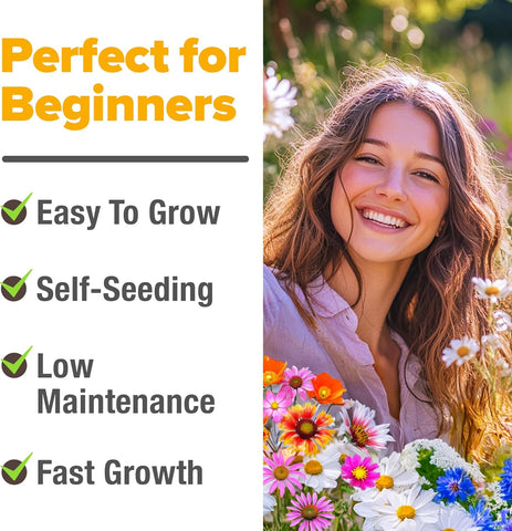 60,600+ Perennial Wildflower Seeds Mix – 24 Non-GMO Varieties for Pollinators & Gardens