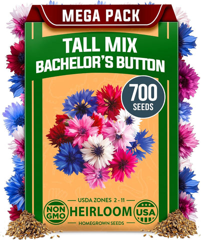 Bachelor’s Button Wildflower Seeds Mix – Fast-Growing, Non-GMO, Pollinator-Friendly (700 Seeds)