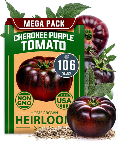 Cherokee Purple Tomato Seeds – Heirloom, Non-GMO, High Germination Rate, Easy to Grow, Ideal for Indoor, Outdoor & Hydroponic Gardens