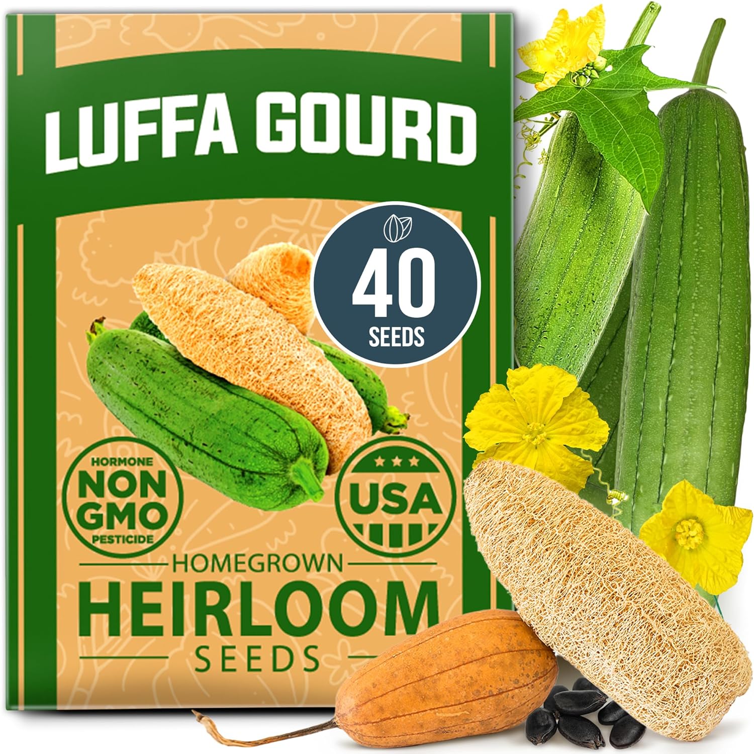 gourd plant seeds Luffa Gourd Seeds, 40 ct, Non-GMO Heirloom