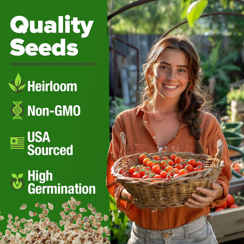 Cherry Tomato Seeds – Heirloom, Non-GMO – 1000 Seed Count | High Yield, Indoor/Outdoor, Hydroponic Friendly