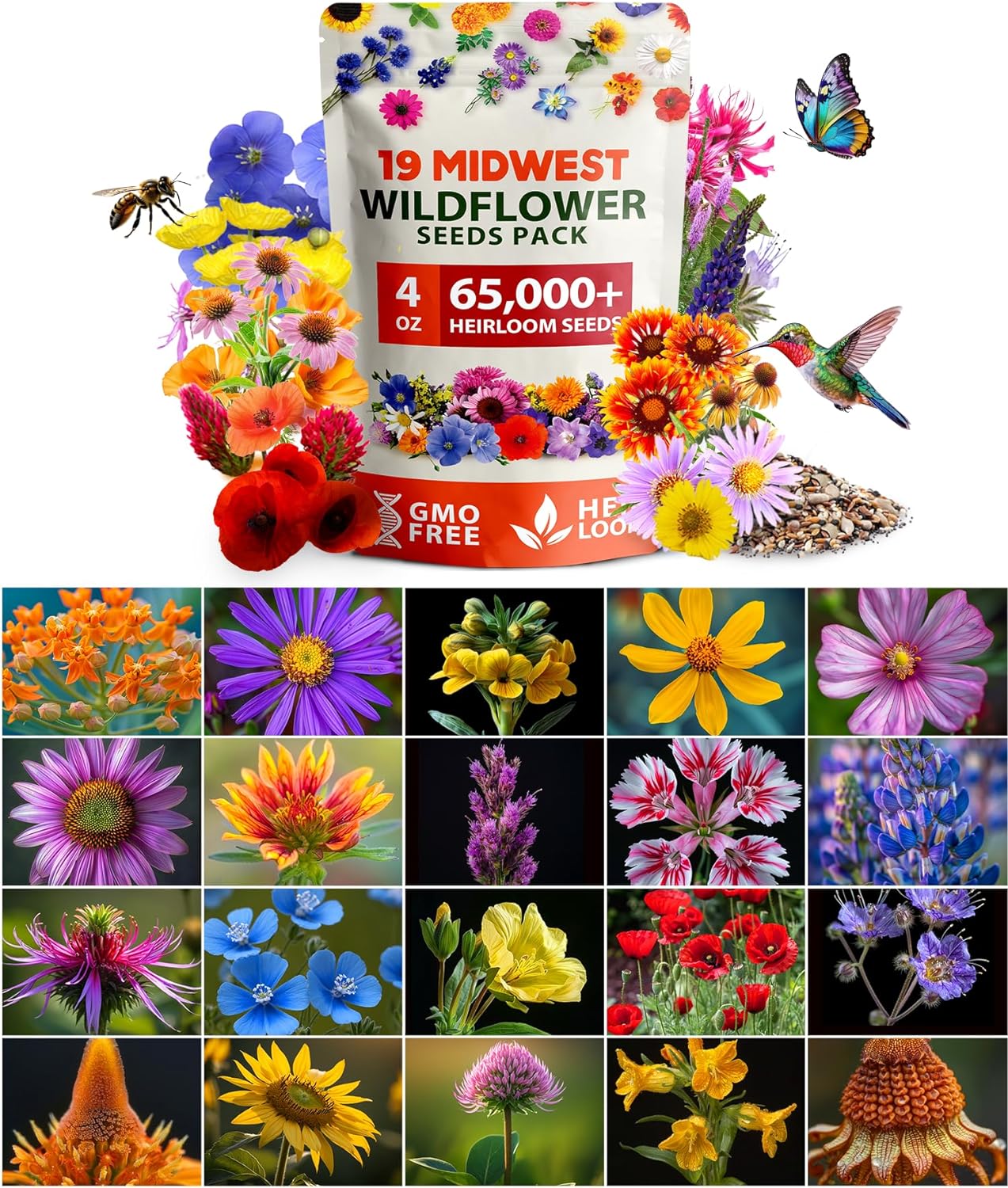 wildflower seed mix midwest Midwest Wildflower Seeds Mix, 19 Varieties, 4oz