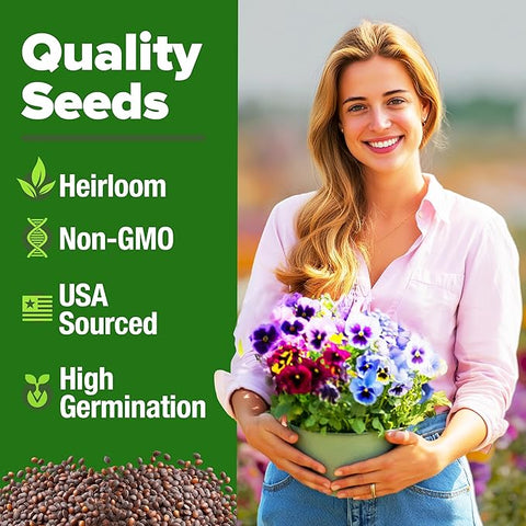 Pansy Mix Swiss Giant Seeds – Heirloom Viola Variety (1,500 Seeds)