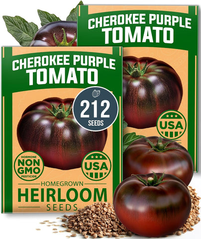 Cherokee Purple Tomato Seeds – 106+ USA-Grown Non-GMO Heirloom Seeds with High Germination