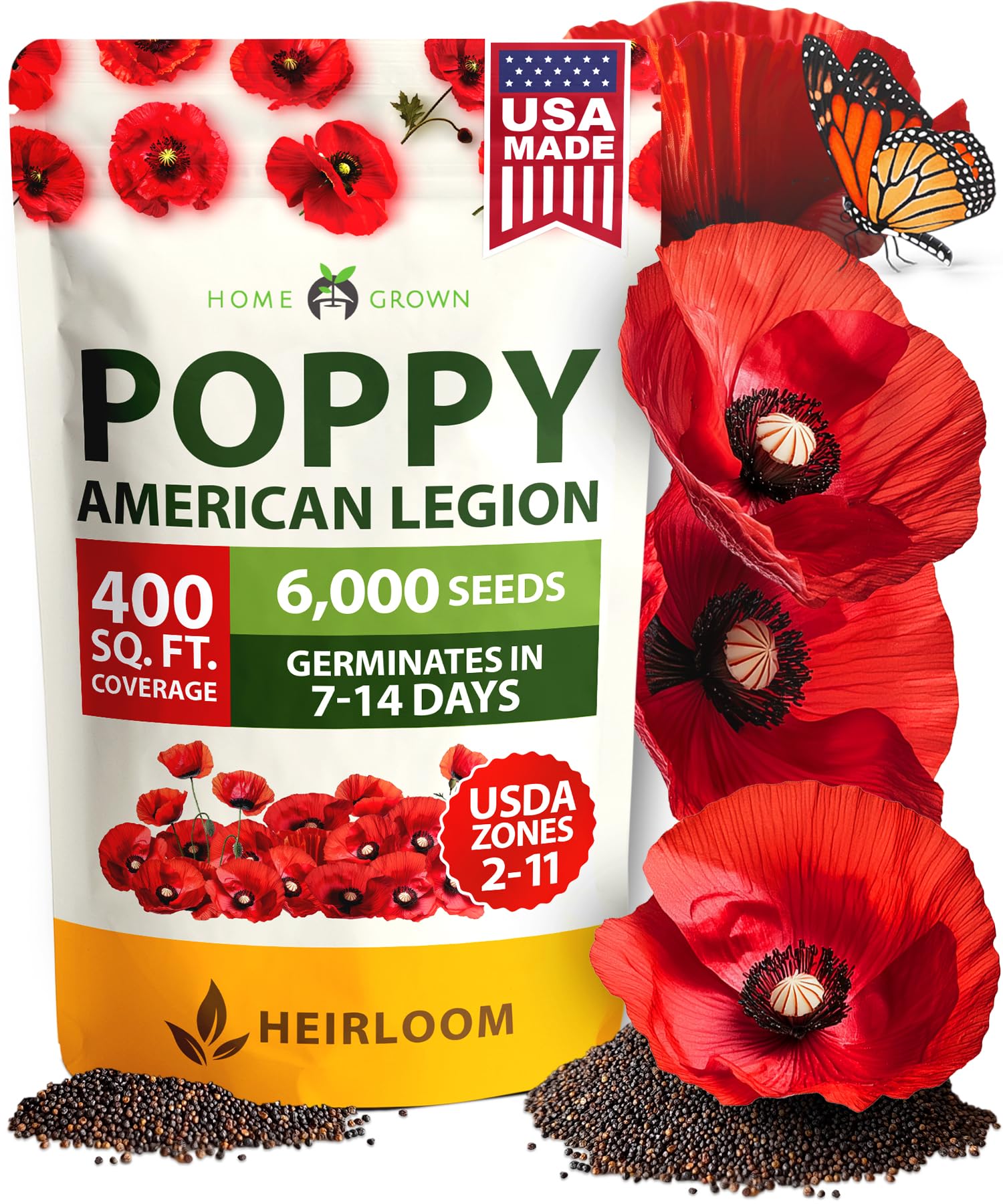 Poppy American Legion Flower Seeds – Heirloom Papaver Rhoeas Variety (6,000 Seeds)