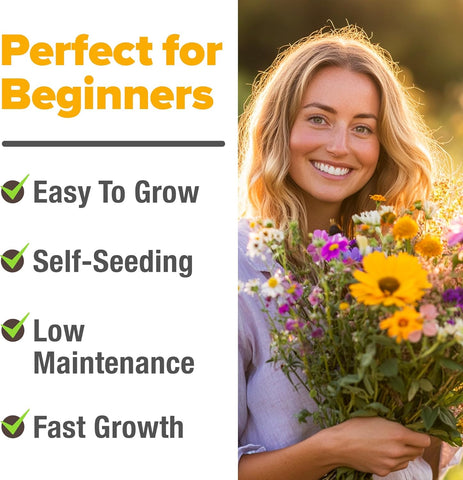 Annual Wildflower Seed Mix (21 Varieties, 110,600+ Seeds, 3oz) – Non-GMO Pollinator Garden Blend