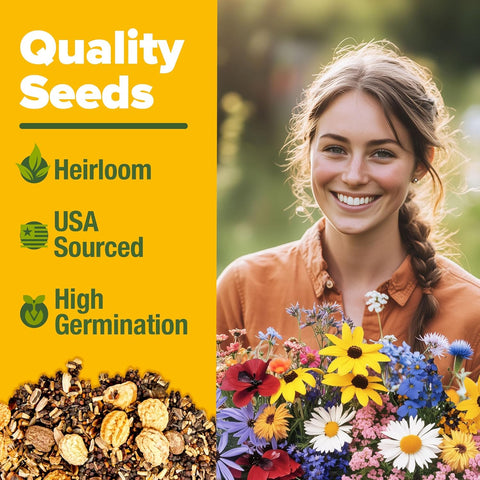 Midwest Native Wildflower Seed Mix (32,500+ Seeds, 2oz) – 15-Variety Non-GMO Perennial & Annual Blend for Pollinators & Natural Landscapes
