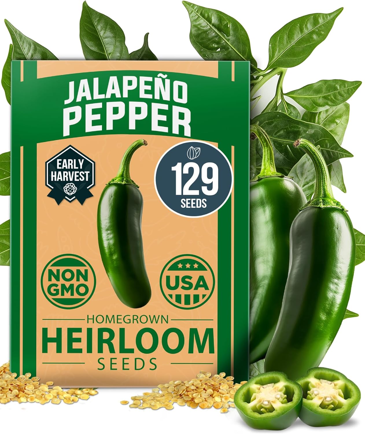 jalapeno plant seeds Jalapeño Pepper Seeds – 129+ Non-GMO Heirloom Seeds for Planting (High-Germination, USA-Grown)