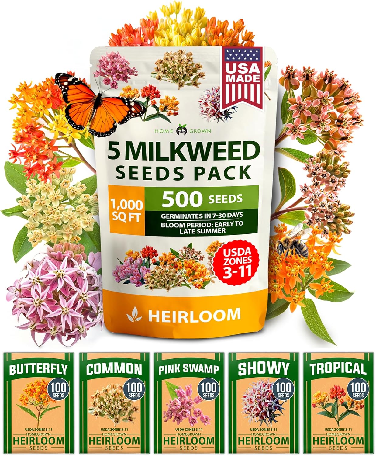 Common Milkweed Seeds – Non-GMO Perennial Wildflower for Monarch Butterflies (Asclepias syriaca)