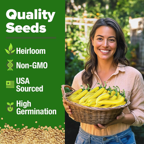 Banana Pepper Seeds – 94 Non-GMO Heirloom Seeds for High-Germination Outdoor Growing