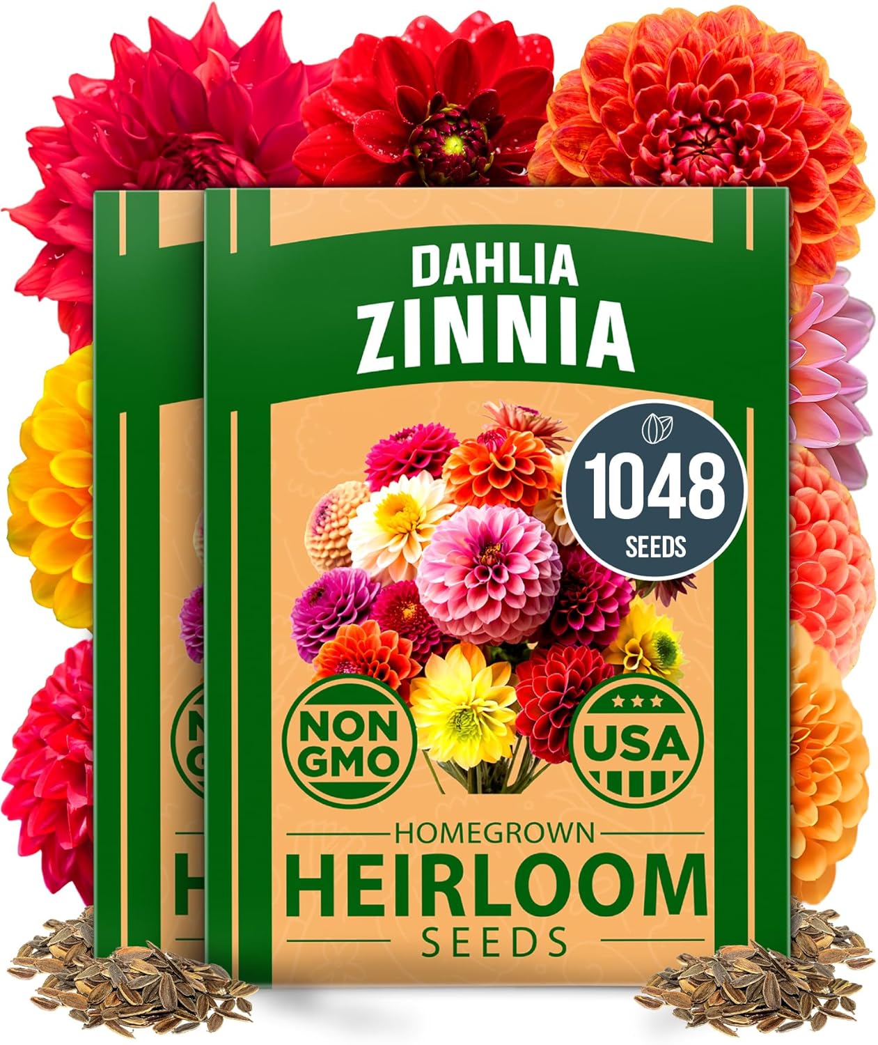 Zinnia Dahlia Seeds (1048 Count) – Premium High-Germination Flower Seeds for Vibrant Blooms, Cut Flowers & Summer Gardens