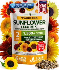 Mixed Sunflower Seeds 1,500 seed pack with 9 colorful varieties