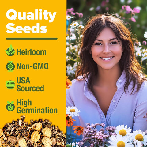 24-Variety Perennial Wildflower Mix – 90,000+ Non-GMO Seeds for Pollinators (3oz)