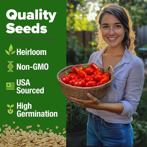 San Marzano Tomato Seeds – 100+ USA-Grown Non-GMO Heirloom Seeds for High-Germination Planting