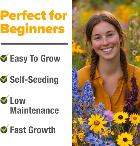 Midwest Native Wildflower Seed Mix (32,500+ Seeds, 2oz) – 15-Variety Non-GMO Perennial & Annual Blend for Pollinators & Natural Landscapes