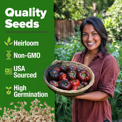 Cherokee Purple Tomato Seeds – Heirloom, Non-GMO, High Germination Rate, Easy to Grow, Ideal for Indoor, Outdoor & Hydroponic Gardens