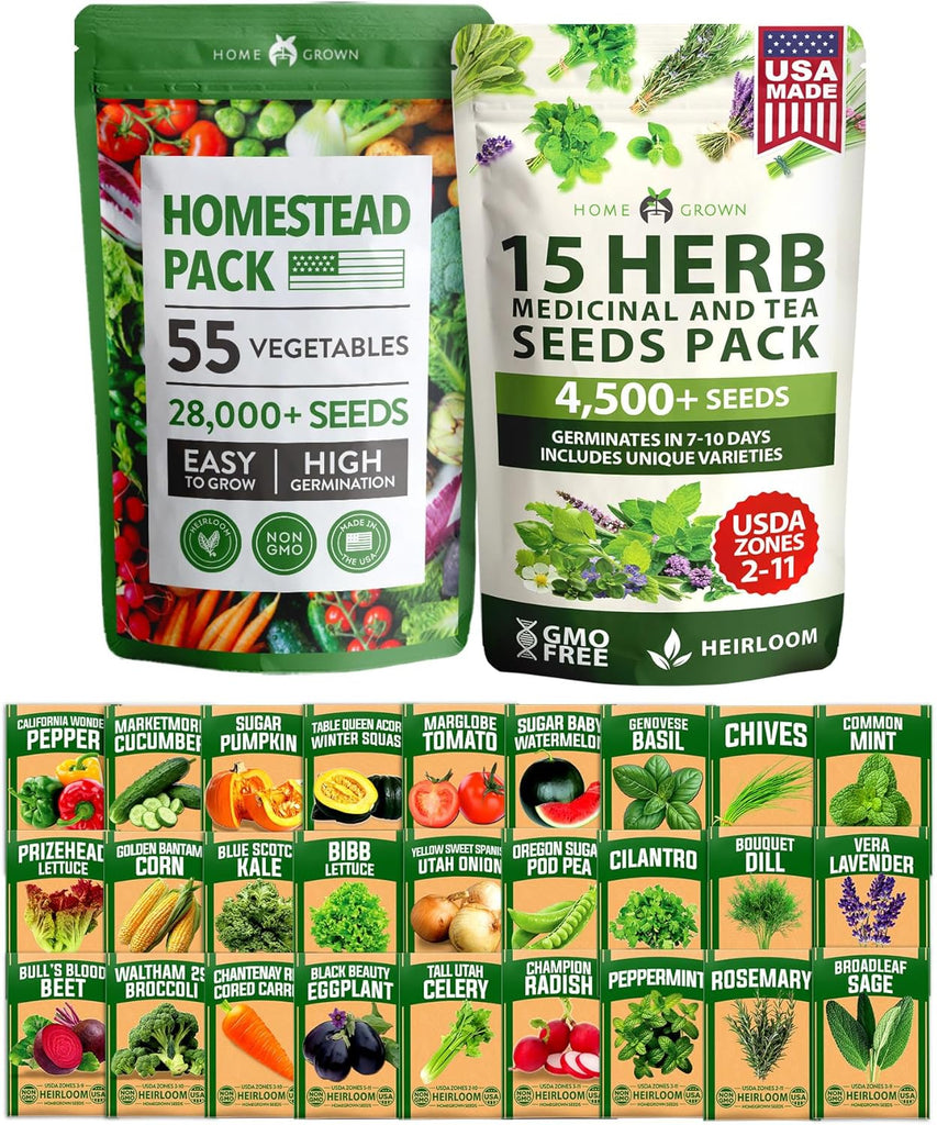 70 Variety Herb & Vegetable Seed Pack – 32,000+ Non-GMO Heirloom Seeds with Grow Guide (USA Sourced)