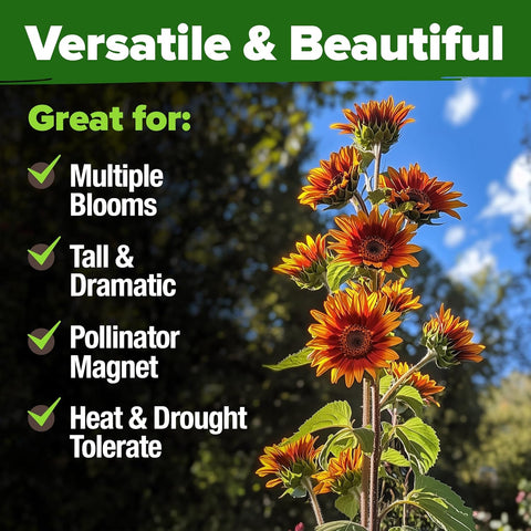 Autumn Beauty Sunflower Seeds – 40 Non-GMO Seeds for Planting, Fast-Growing, Multi-Color Blooms, Pollinator-Friendly Garden…