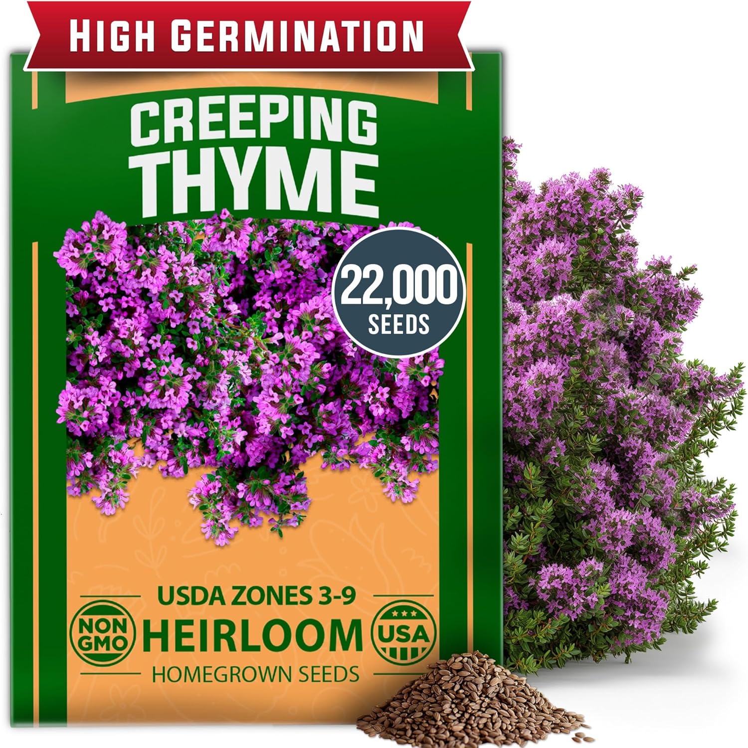 thyme flower seeds Creeping Thyme Seeds, 22,000 ct, Non-GMO Ground Cover