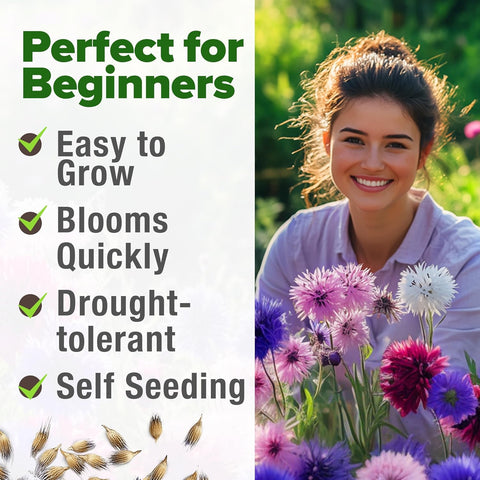 Bachelor’s Button Wildflower Seeds Mix – Fast-Growing, Non-GMO, Pollinator-Friendly (700 Seeds)
