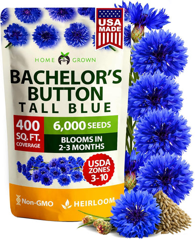 Bachelor Button Seeds – Cornflower Heirloom Variety (6,000 Seeds)