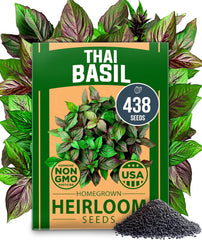 Thai Basil Bulk Seeds Pack - 438 Non-GMO Heirloom Herb Seeds