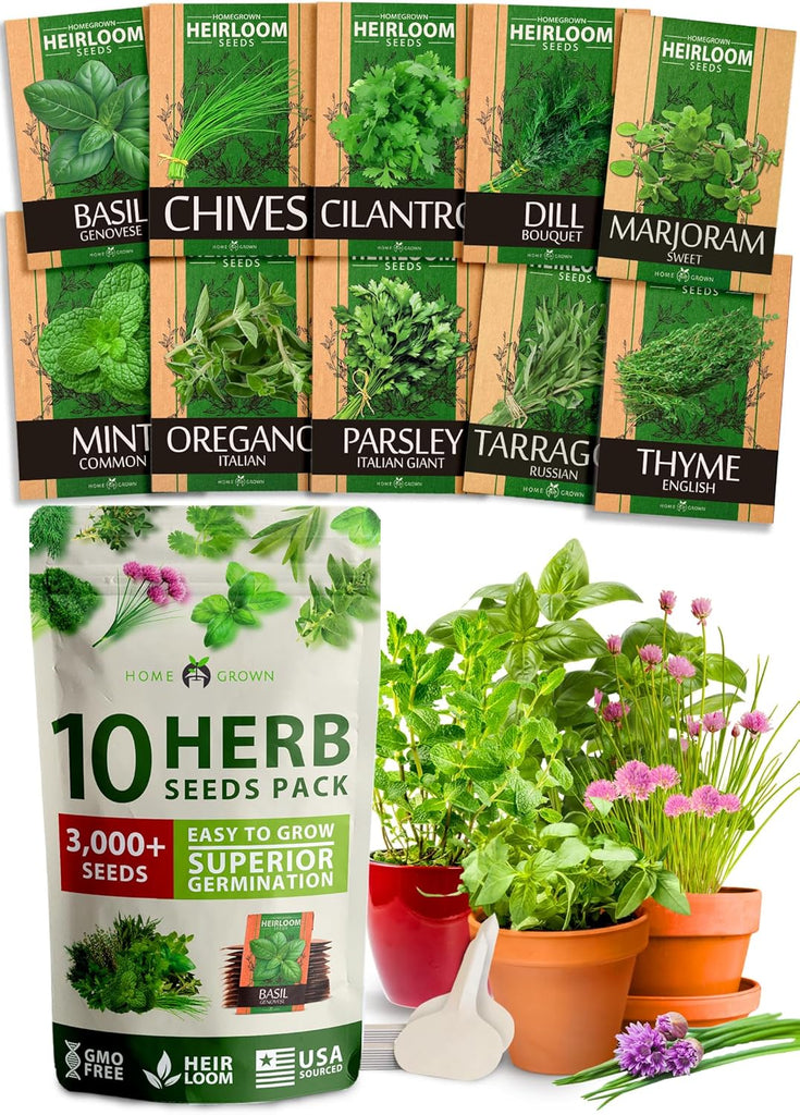 Herb Garden Seed Kit – 10 Non-GMO Culinary Herb Varieties for Indoor, Outdoor & Hydroponic Growing