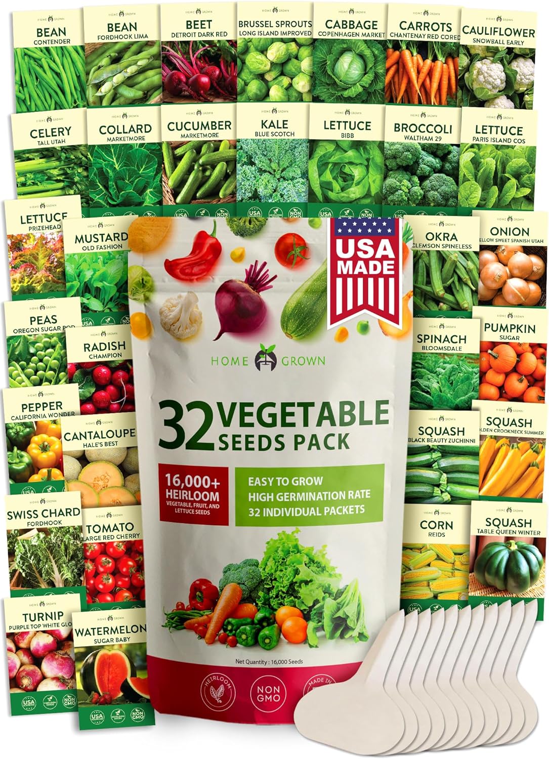 Heirloom Vegetable Seeds, 32 Variety Pack, 15000+ Seeds