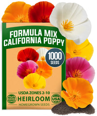 HOME GROWN California Poppy Formula Mix Seeds – 1,000 Eschscholzia californica Seeds (1.3g), Spring 2026 Wildflower Mix for Sunny Gardens