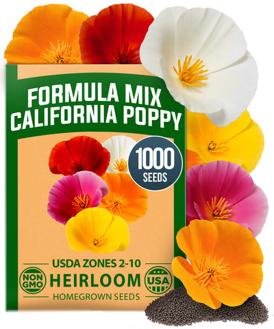 HOME GROWN California Poppy Formula Mix Seeds – 1,000 Eschscholzia californica Seeds (1.3g), Spring 2026 Wildflower Mix for Sunny Gardens
