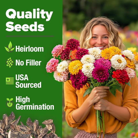 Zinnia Dahlia Seeds Mix - Bulk Pack 3.5g - 520+ Flower Seeds