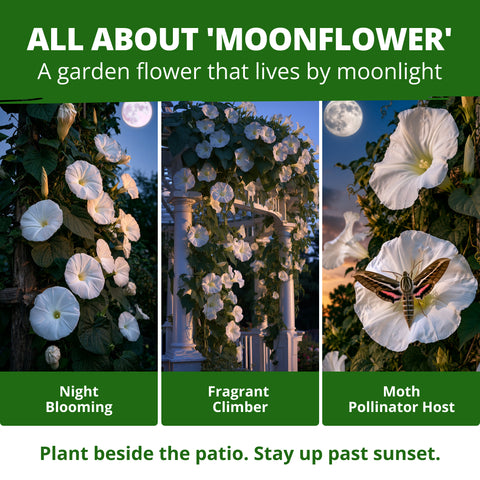 HOME GROWN Moonflower Vine 60 Flower Seeds, Ipomoea alba, Heirloom Non-GMO, Fragrant White Night-Blooming Flowers
